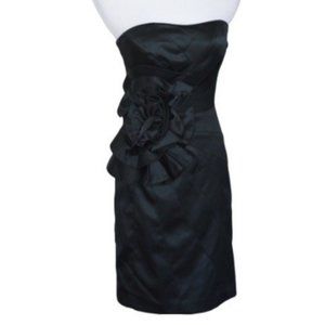 WHITE HOUSE BLACK MARKET Black Satin Strapless Sheath Cocktail Dress Size 00